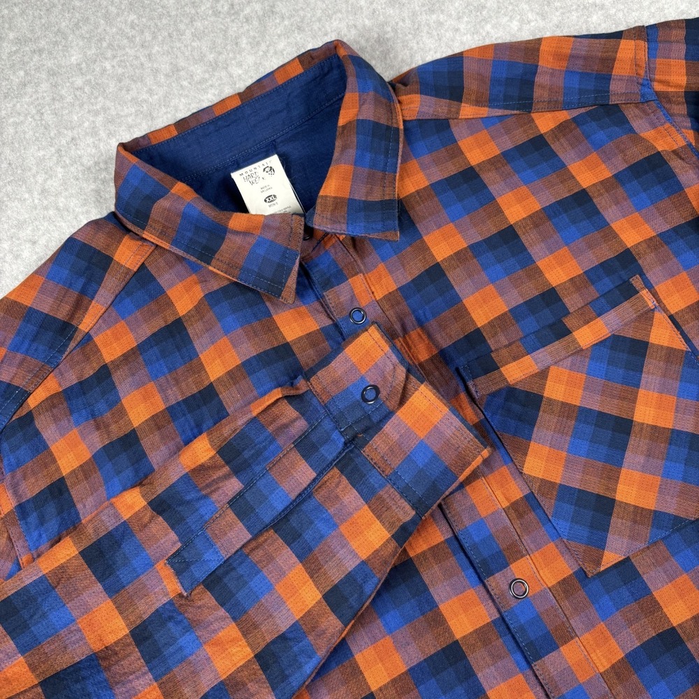 Mountain Hardwear Reversible Snap Shirt Men's 2XL Blue Orange Plaid Long Sleeve